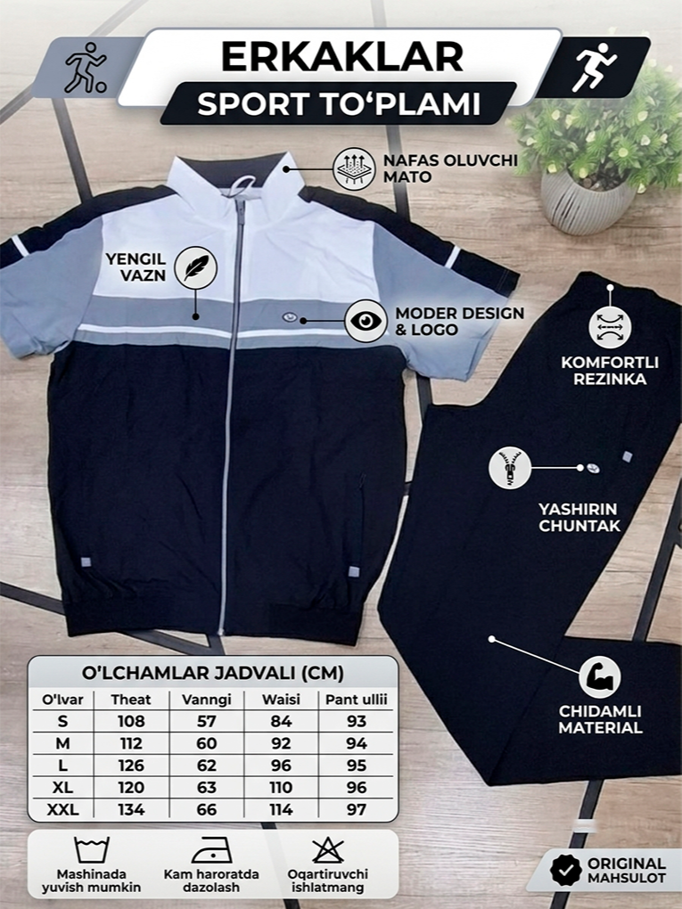 Erkaklar yozgi sport kostyumi — Xolodok matoli, qisqa yengli va zamokli (Made in Turkey)  18416   b.0q.2b.703d