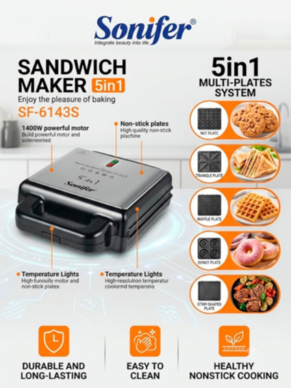 Sonifer SF-6143S 5 tasi 1 da Sendvich pishirgich va Elektr gril  17142