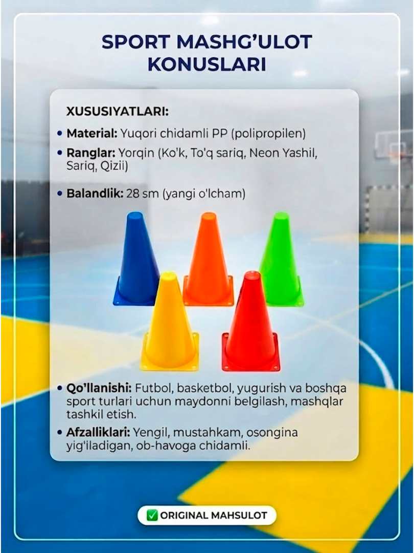 Professional Sport Mashg'ulot Konuslari – Futbol, Basketbol va Fitness uchun (28 sm)    16894