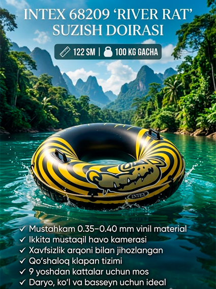 Intex 68209 "River Rat" katta suzish doirasi (122 sm) – Ochiq suv havzalari va daryolar uchun mustahkam doira  14623