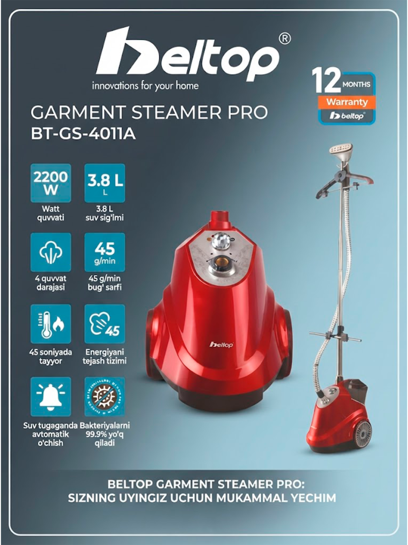Beltop Garment Steamer Pro BT-GS-4011A — Uyingiz uchun professional bug‘li dazmol   17085