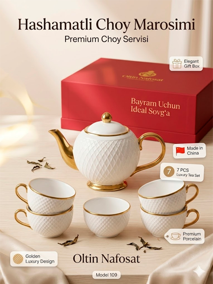 Choy Servisi 109 — 7 Qismli Hashamatli Choy To'plami Чой Сервизи 109 — 7 Қисмли Ҳашаматли Чой ТўпламиC1Q707D