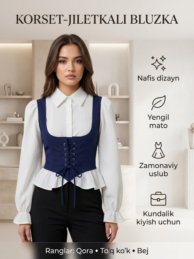 Oq bluzka ustidan korset-jiletka dizayni  b2bq372d   18140
