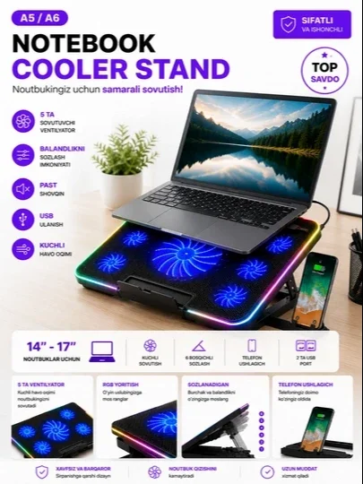 A5/A6 Notebook Color Stend — kompyuter, noutbuk va planshet uchun