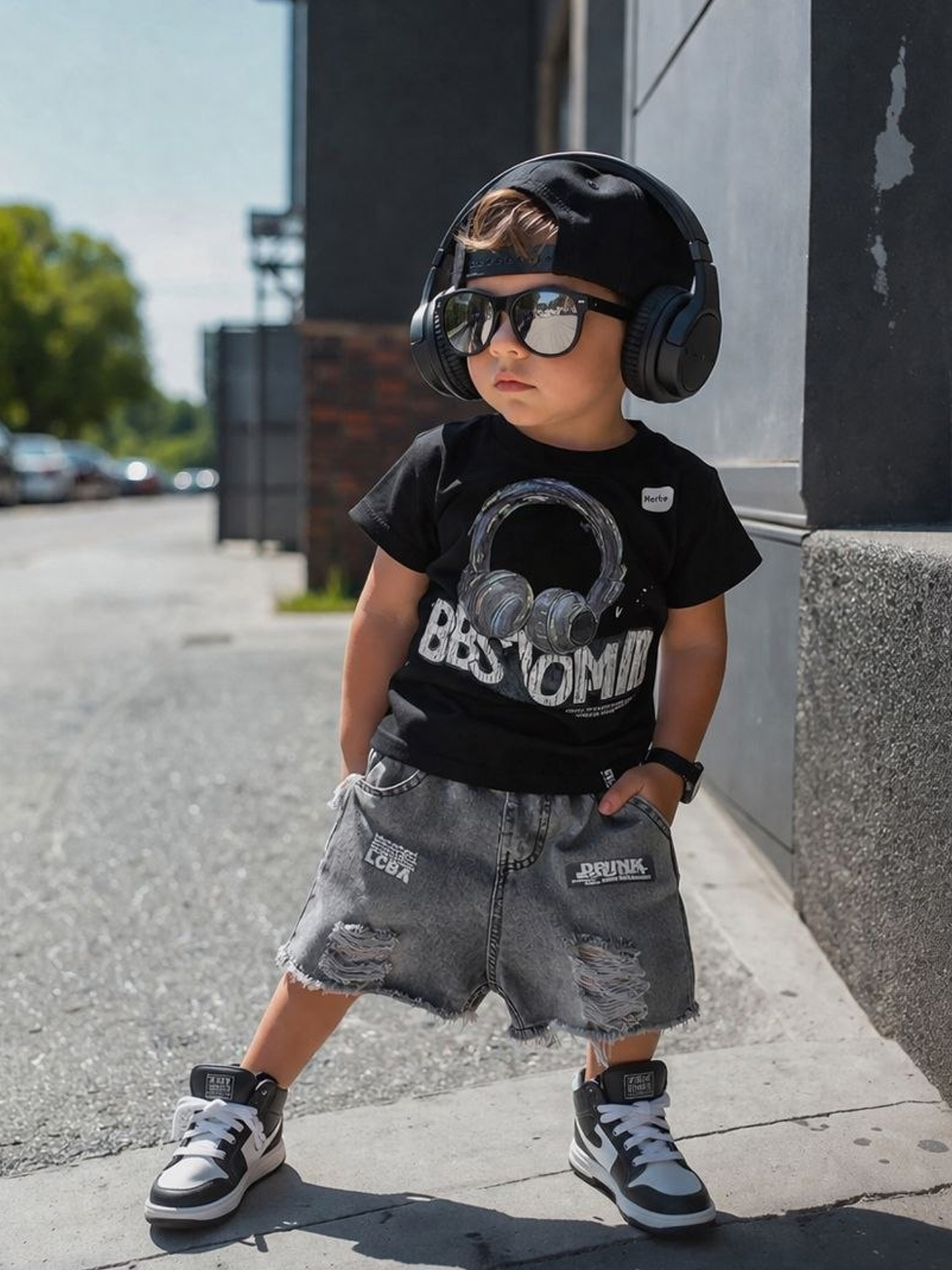 Kichik yoshdagi bolalar uchun yozgi kostyum (futbolka va jeans shorti) bb