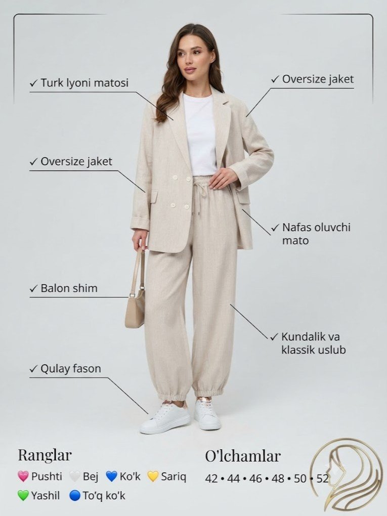 Zamonaviy oversize dvoyka — Jaket va balon shim  b11q620d  18201