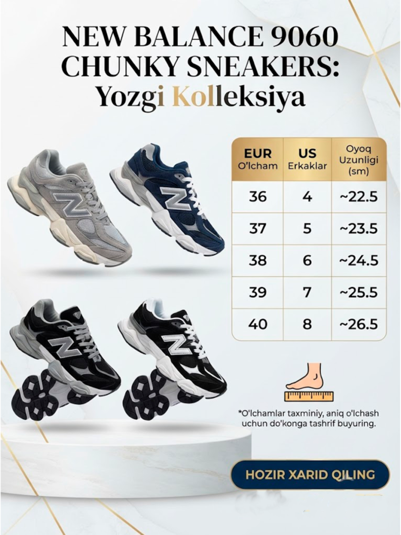 New Balance 9060 Chunky Sneakers — Zamonaviy va trenddagi platformali krossovkalar (36-40 o‘lchamlar)  17292