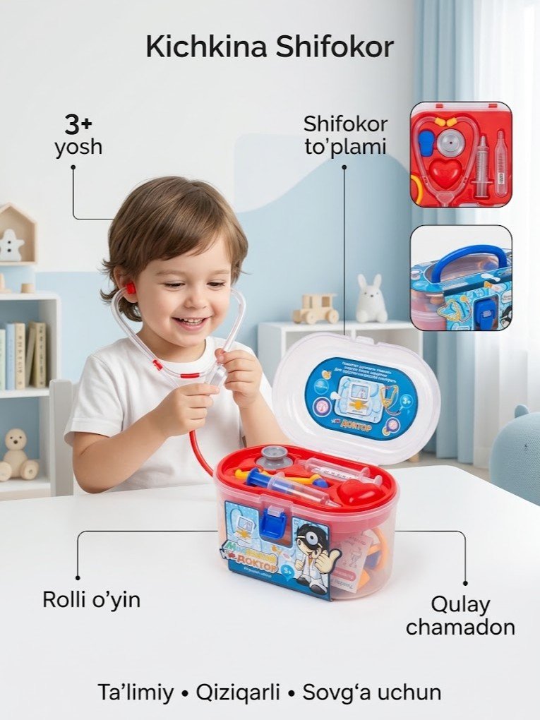 "Kichkina shifokor" bolalar o'yin to'plami - shifokor asboblari  g103d  17409