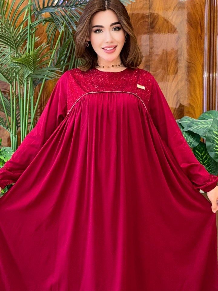 Ayollar uchun keng, erkin siluetdagi kaftan-libos (Kristall bezakli, turk matosidan)  b11q445d  19642