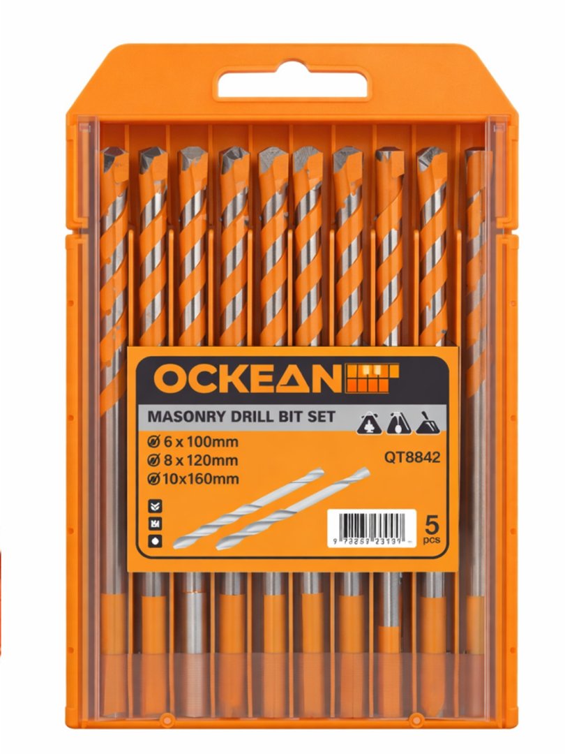 OCKEAN Masonry Drill Bit Set 8 – beton, g‘isht va tosh uchun maxsus burg‘ulash uchlari to‘plami.     15684