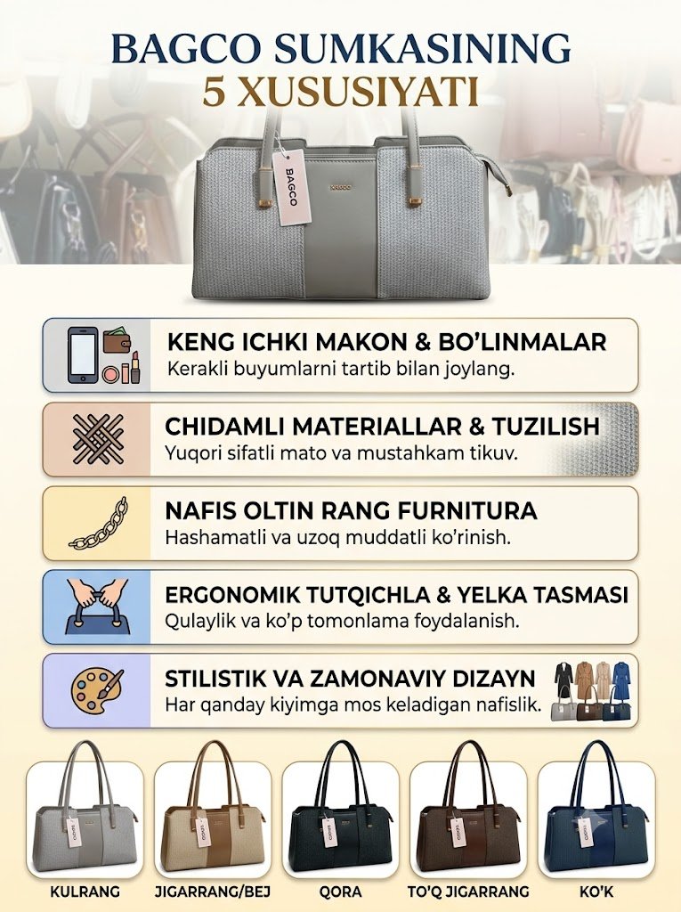 BACCO Ayollar Sumkasi – Zamonaviy Uslub va Yuqori Sifat Birgalikda!  17179