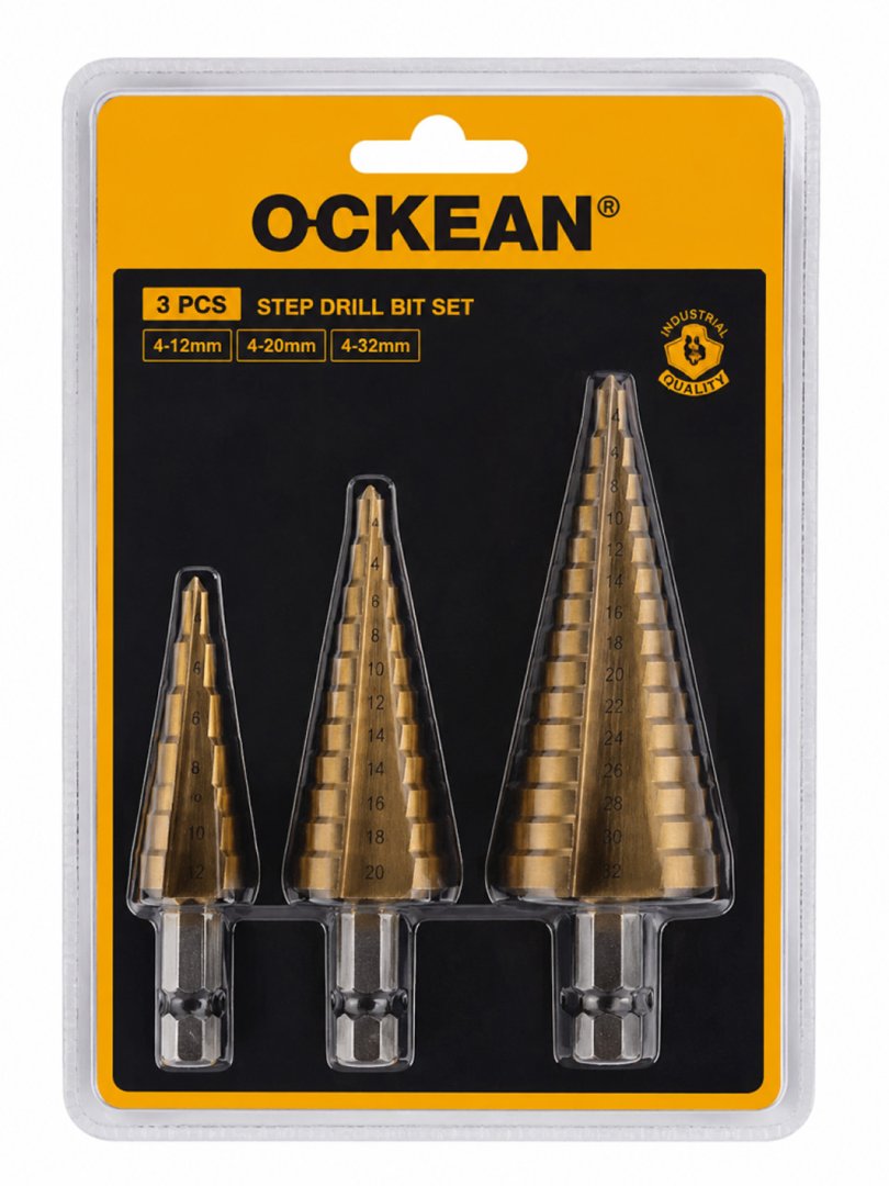 OCKEAN Pog‘onali Burg‘ular To‘plami – 3 dona (4-12 mm, 4-20 mm, 4-32 mm)  15670