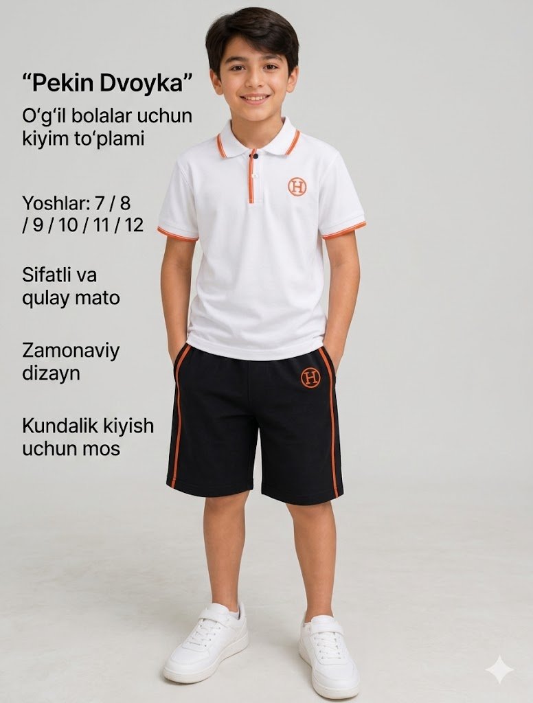 O'g'il bolalar uchun zamonaviy yozgi kiyim to'plami (Ikkitalik) b1q690d