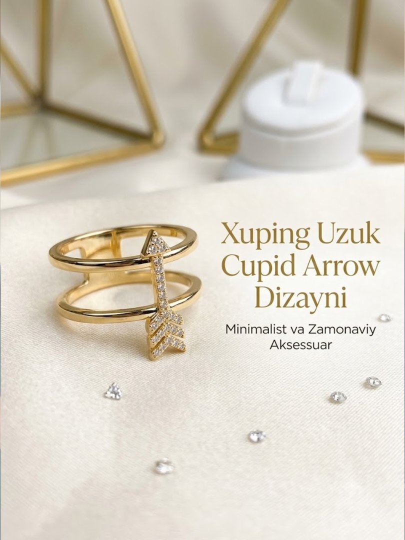 O'q (Cupid arrow) dizaynli, ikki qatorli oltin rangli Xuping uzuk - minimalist va zamonaviy aksessuar  aaq26d  16202
