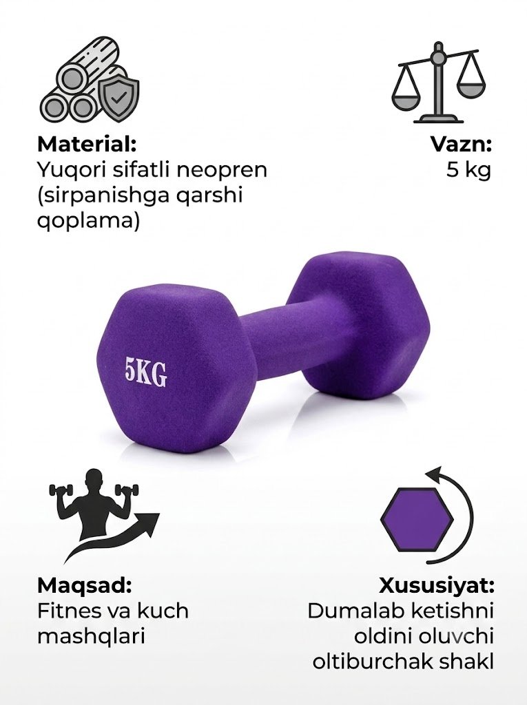 Professional 5 kg Neopren Gantellar – Kuch mashqlari va Fitnes uchun  16927