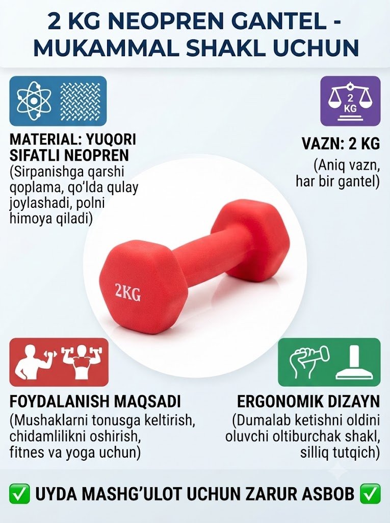 Professional 2 kg Neopren Gantellar – Fitnes, Yoga va Aerobika uchun  16923