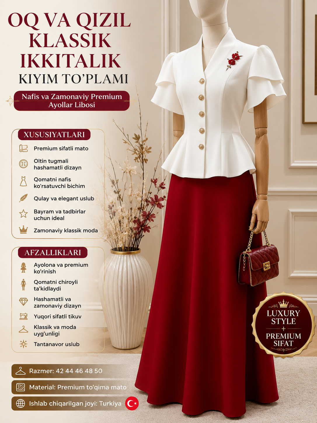 Oq va Qizil Klassik Ikkitalik Kiyim To'plam Оқ ва Қизил Классик Иккитали к Кийим Тўплам b3b8q549d