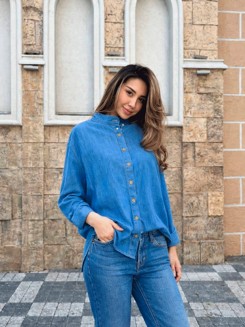 AYOLLAR UCHUN OVERSIZE DENIM RAYSHUN KO‘YLAK b821/822d