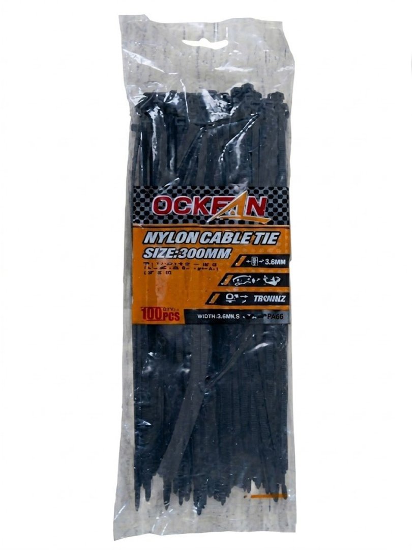 OCKEAN Qora Neylon Styajka (Xomut) – 300 mm, Mustahkam  16010