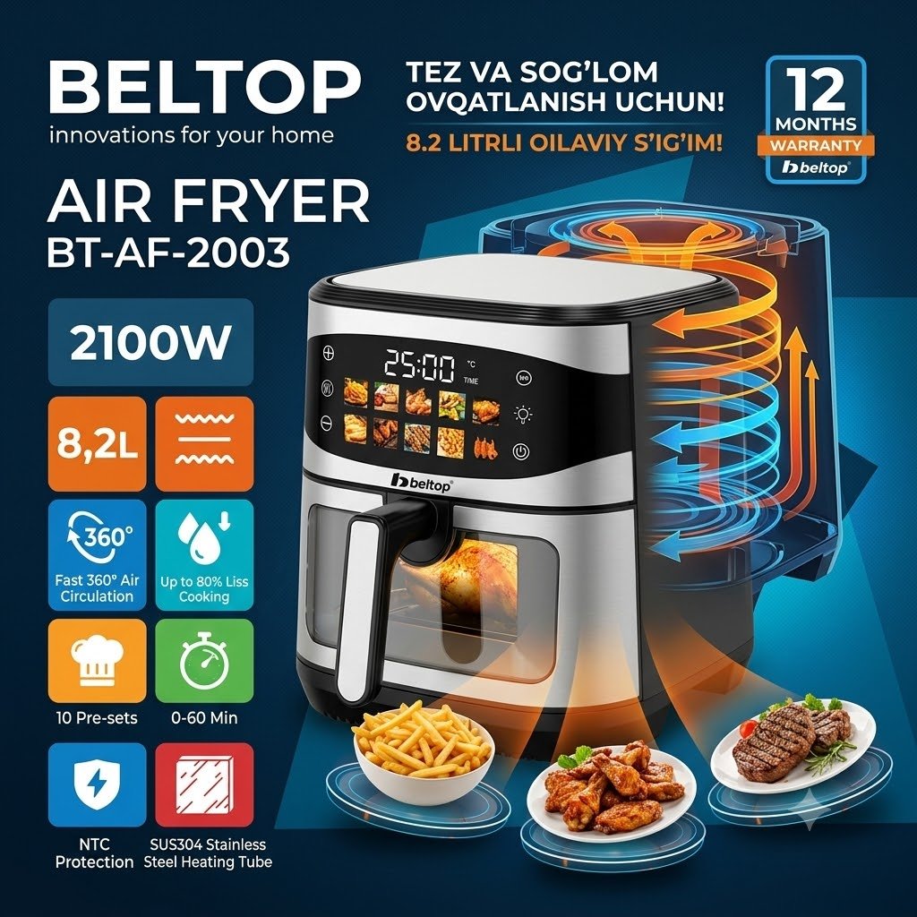 Beltop BT-AF-2003 Air Fryer – Yog'siz fritoz