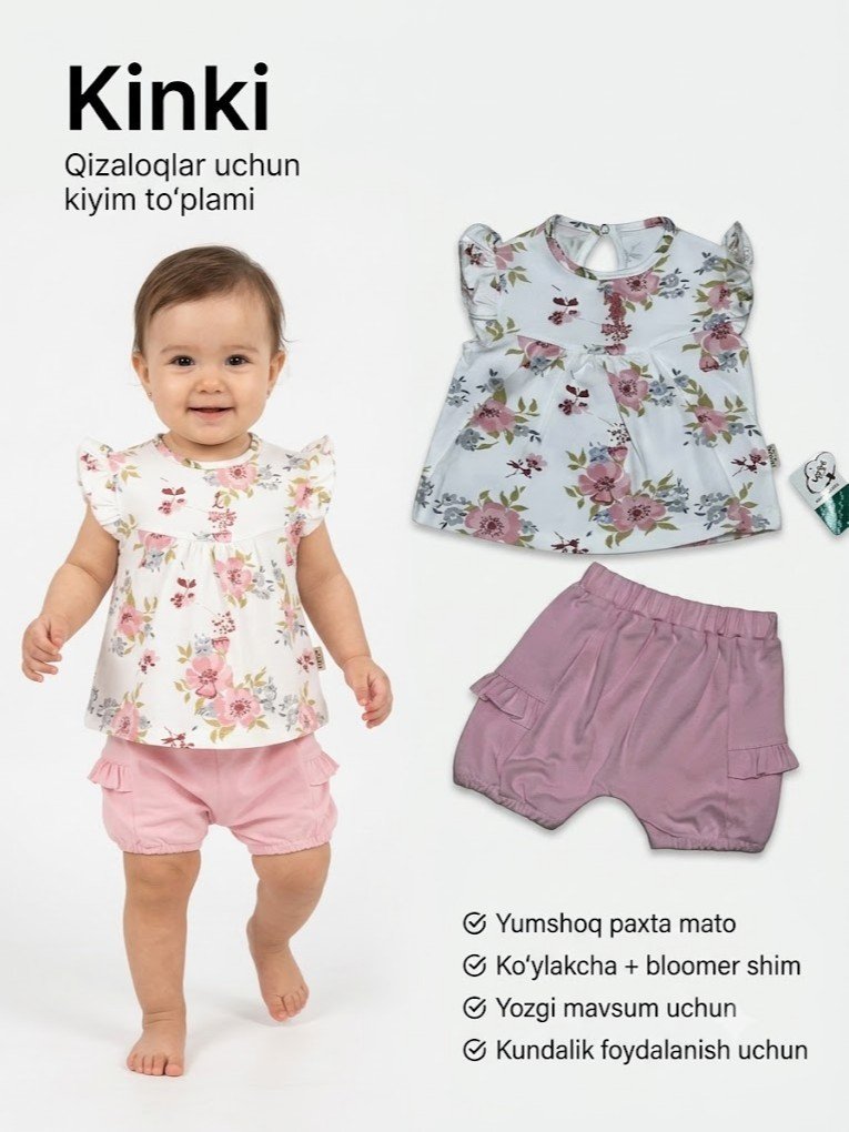 Kinki — qiz bolalar uchun gulli ko'ylakcha va shortik to'plami    17977