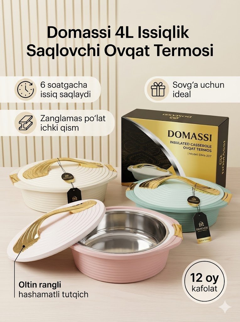 Domасsi — Insulated Casserole Ovqat Termos 4L | Model: DM4-207 c1q47d 14348