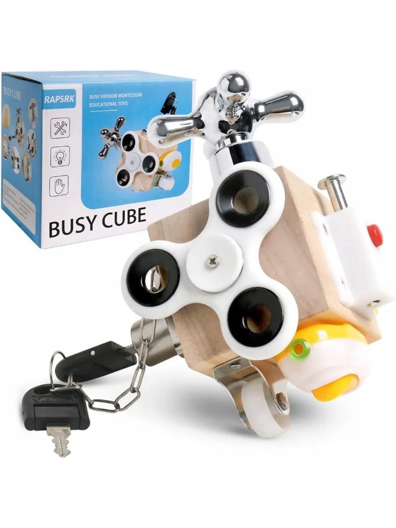 Montessori uslubidagi "Busy Cube" rivojlantiruvchi yog‘och kubik – nozik motorika uchun  14960