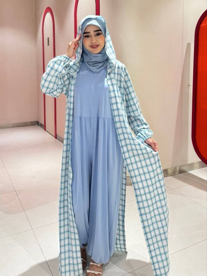 Uzun ochiq abaya-kardigan, katakli (kletka) naqshda  b10q472/1d  18113