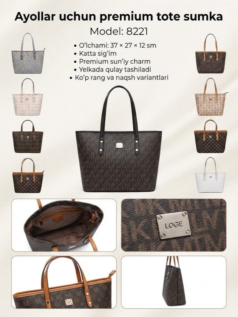 Ayollar uchun monogram naqshli katta hajmli tote sumka  a3b1q37d