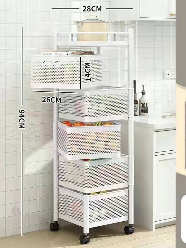 Oshxona uchun 5 qavatli aylanma meva va sabzavot etajerka-tokchasi (28x26x94 sm) – Oshxonada ideal tartib va qulaylik!  18117  c.2q.23d
