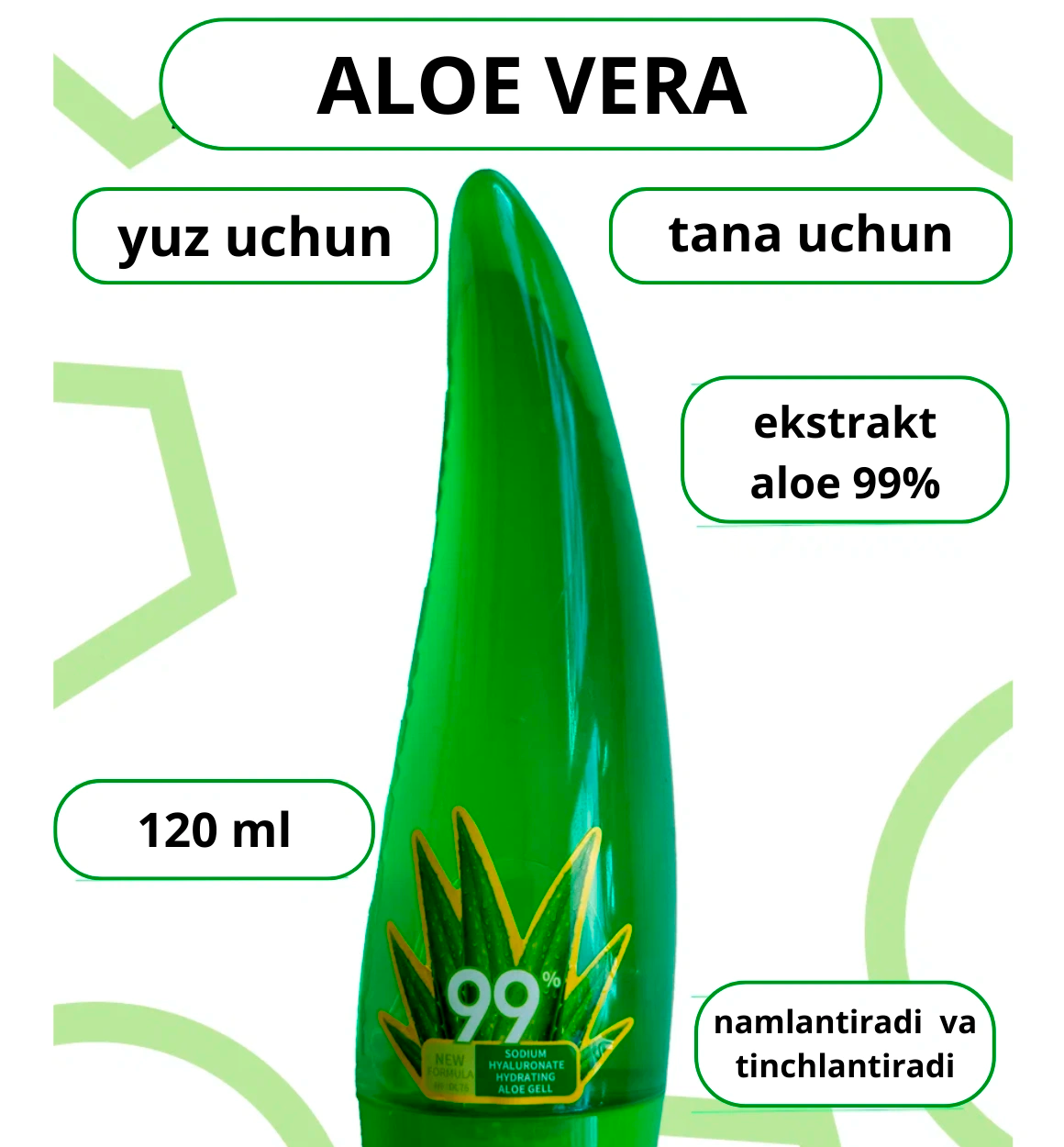 Yuz va tana uchun 99% organik Aloe Vera namlovchi gel b1q2b703/7d