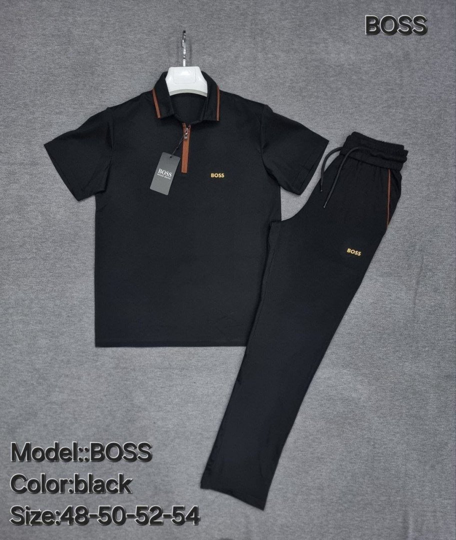 Erkaklar uchun yozgi Hugo Boss sport kostyumi (Zamokli polo-futbolka va shim to'plami) – Yupqa paxta (X/B) materialli  18973  b.0q.2b.703d