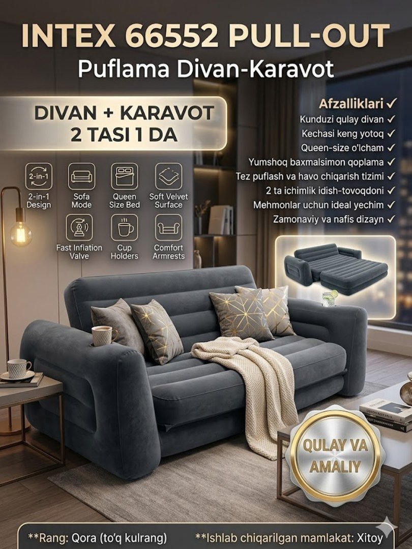 Intex 66552 Pull-Out — Puflama divan-karavot, 203x224x66 sm    14544