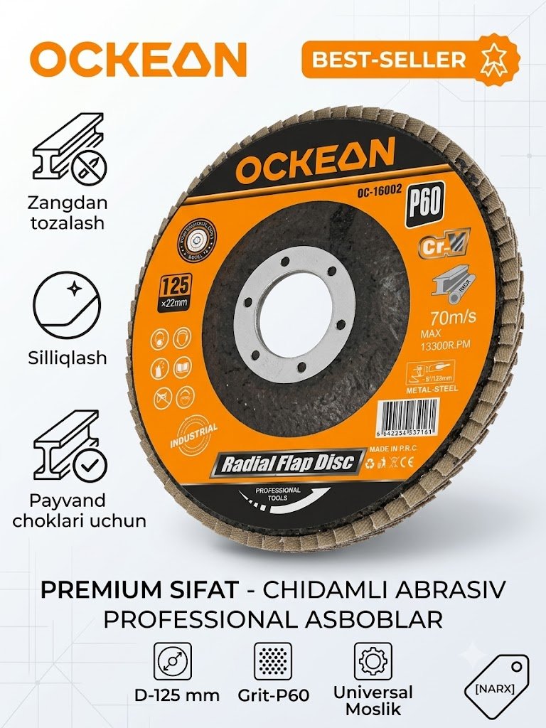 Ockean Professional Radial Flap Diski 150 mm – Metallni Silliqlash va Tozalash uchun  15210