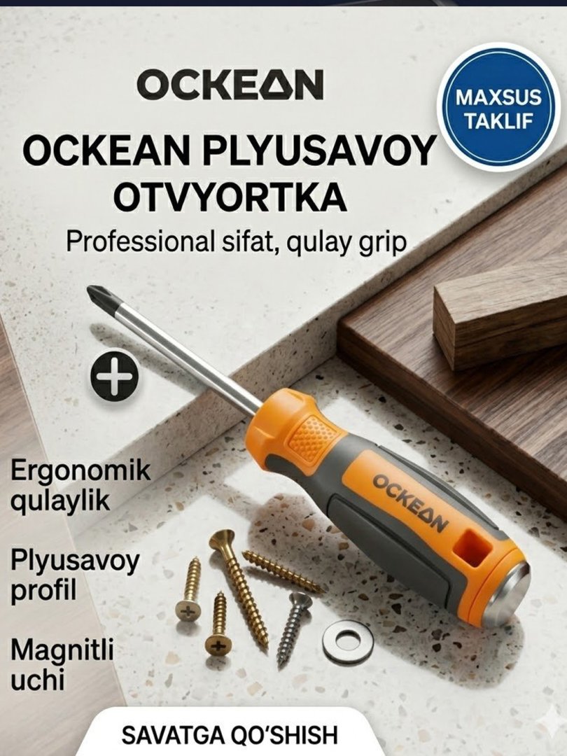 Ockean professional plyusavoy otvyortkasi (krestovaya) 3x75   300073  – magnitli uch va ergonomik tutqich bilan  15064