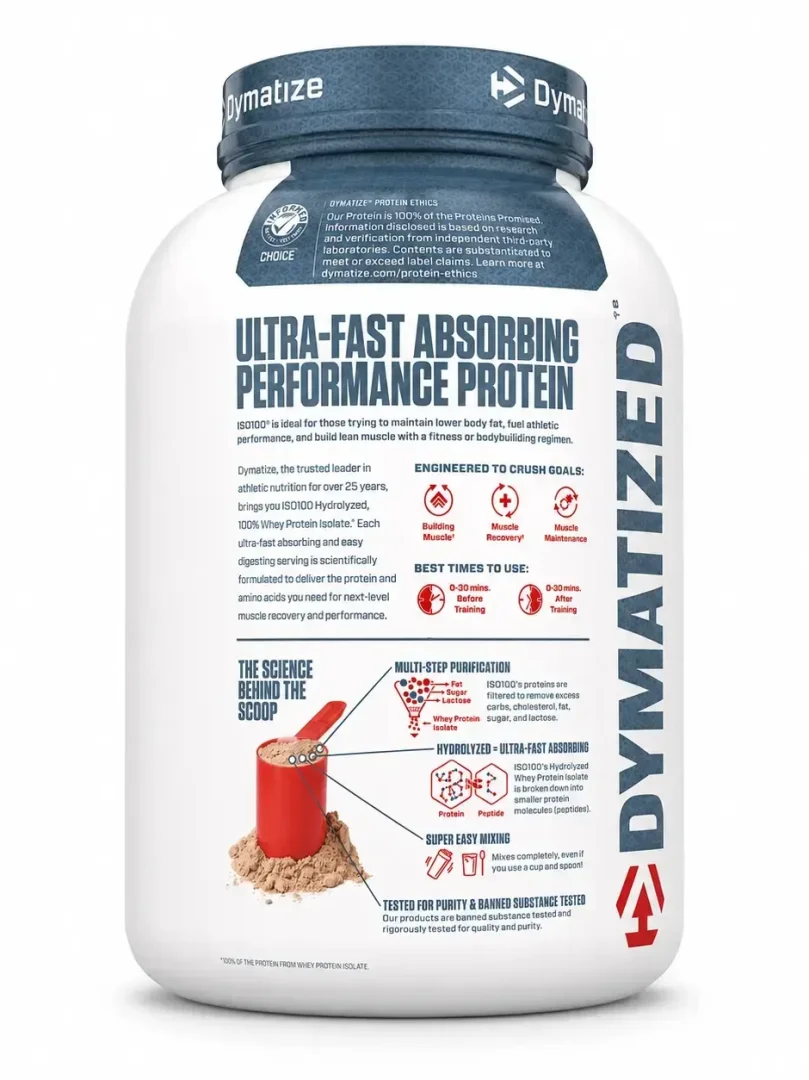 Dymatize ISO100 Hydrolyzed 2.3kg (71 porsiya) — Gourmet Chocolate ta'mli, tezkor so'riluvchi, 100% sof gidrolizatsiyalangan zardob oqsili izolyati!   17438