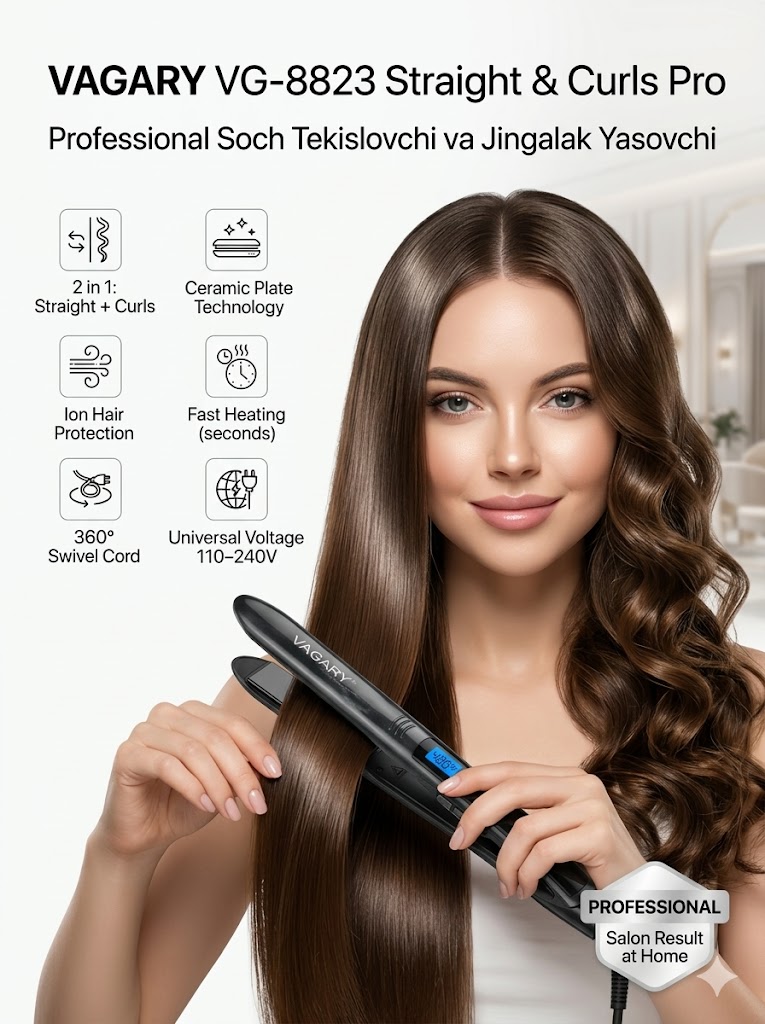 VAGARY VG-8823 Straight & Curls Pro — Professional Soch Tekislovchi va Jingalak Yasovchi AL