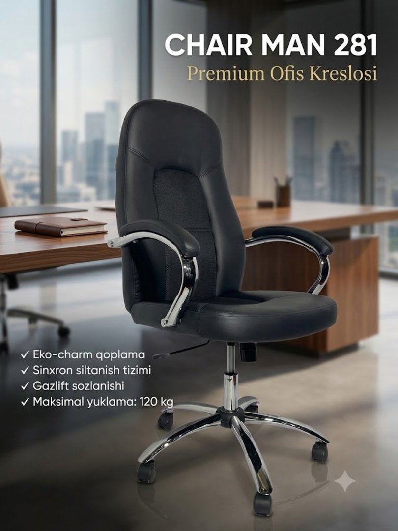 CHAIR MAN 281 — Ofis kreslosi, Eko-charm, Sinxron siltanish tizimi, 120 kg yuklama  14658