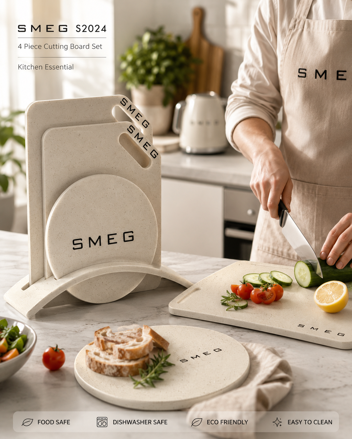 SMEG kesish taxtasi to'plami — 4 dona | Krem rang | S2024  SMEG кесиш тахтаси тўплами — 4 дона | Крем ранг | S2024 c1q707d