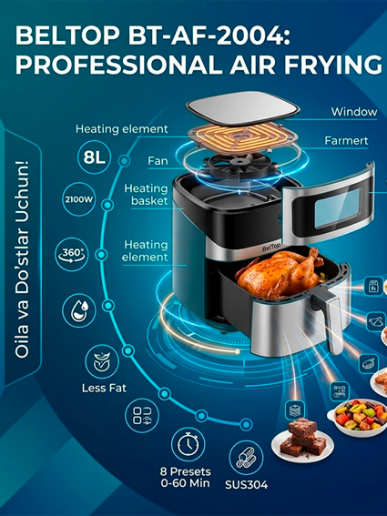 Beltop BT-AF-2004 Air Fryer – Yog'siz fritoz