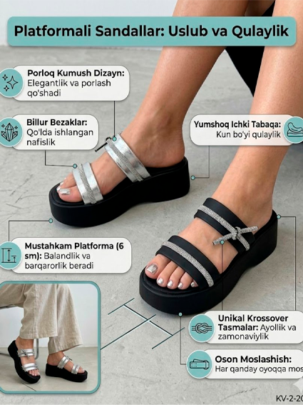 Ayollar platforma shippagi | Kristall toshli kross lenta | Charm | Gel taglik | 36-40 o'lcham  b0q3b717d 14498