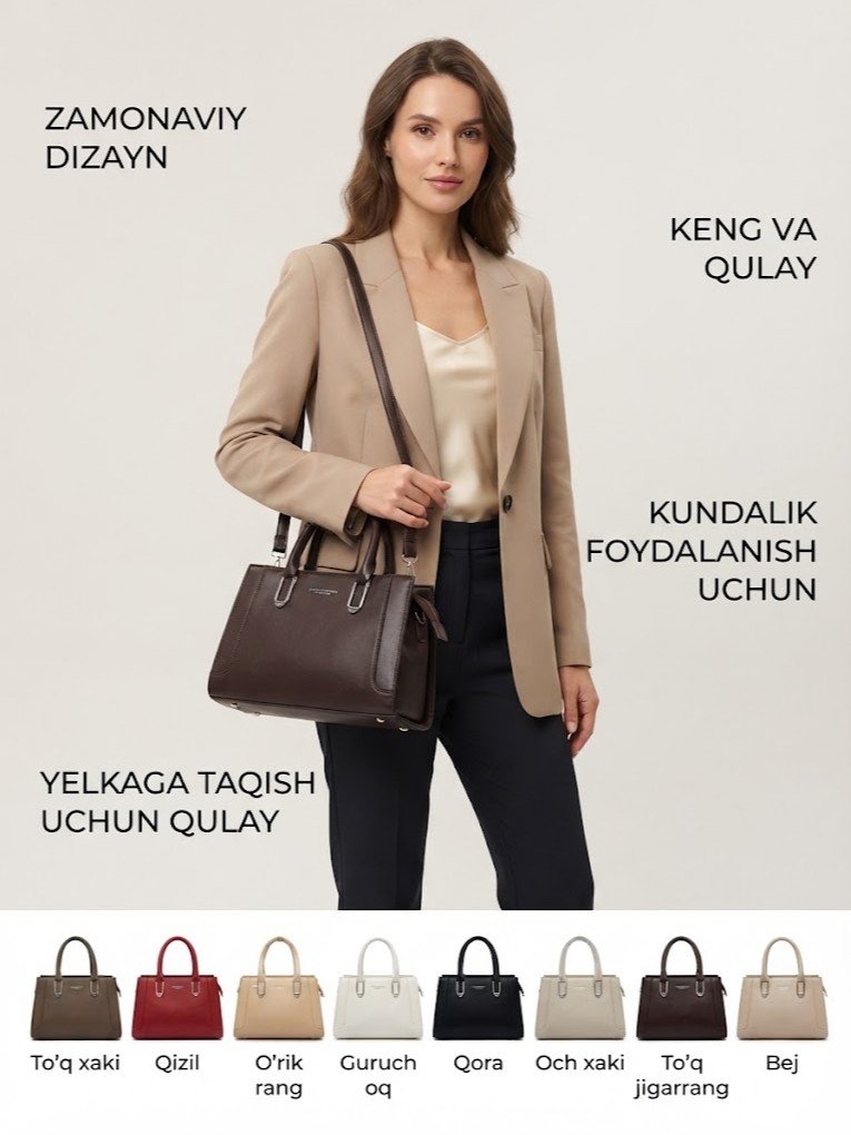 AYOLLAR UCHUN BIZNES USLUBIDAGI SUMKA — METALL HALQALI KLASSIK MODEL  a3