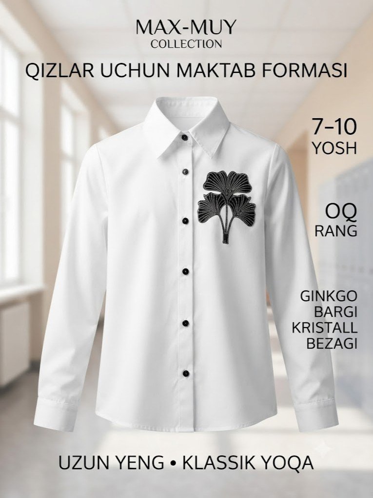 Ginkgo bargi applikatsiyali oq rangli MAX-MUY ko'ylagi   18553