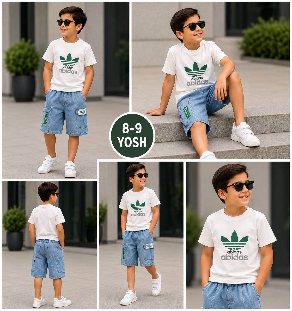 O'g'il bolalar uchun sport-klassik uslubidagi jinsi kiyim to'plami. b11q482d