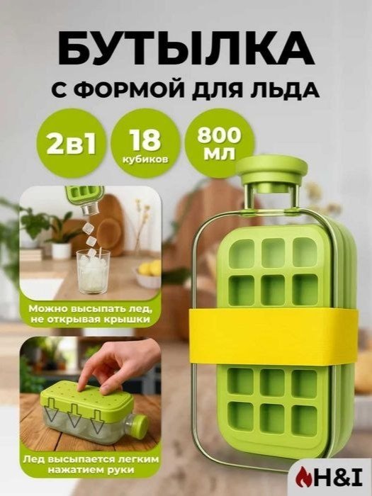 2-in-1 Muz qolipi va suv idishi (800 ml) – Silikon 18 kubikli muz tayyorlagich va koʻchma grafin (Cool Summer)  18829   c.6q.290d