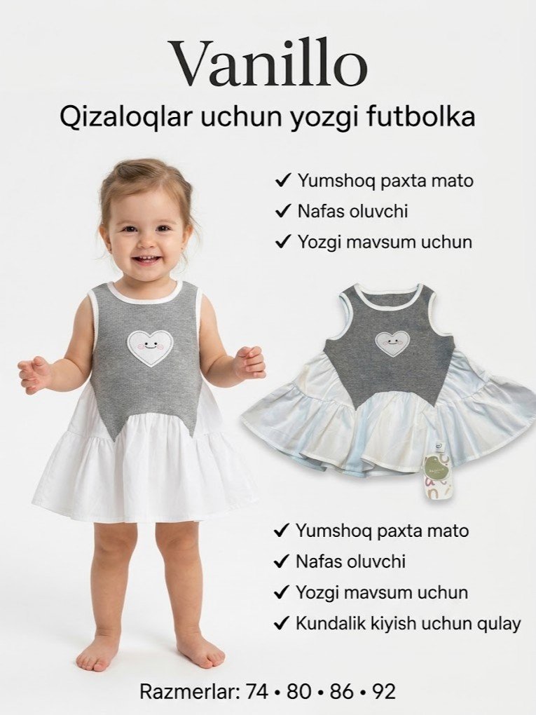 Vanillo bantli va yurak applikatsiyali qizaloqlar futbolkasi   18090