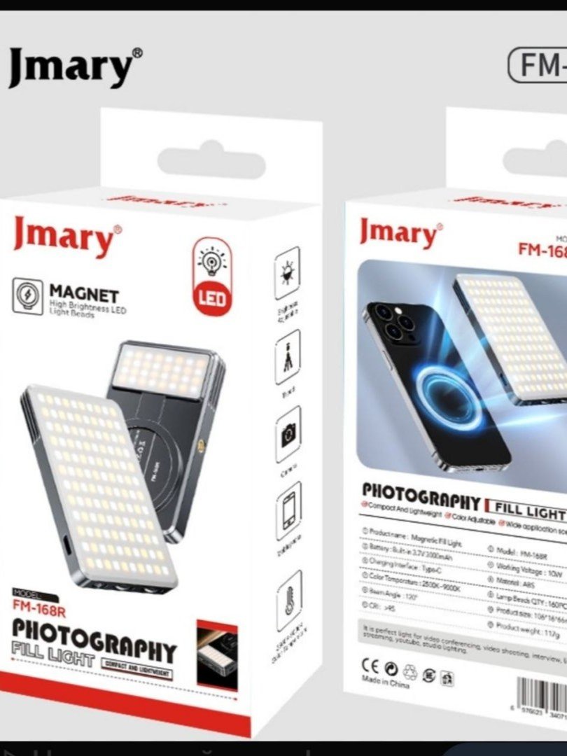 Jmary FM-168R Magnetic Fill Light — Telefon, kamera va strimlar uchun magnitli, ixcham va professional LED video chiroq!  17653 sp