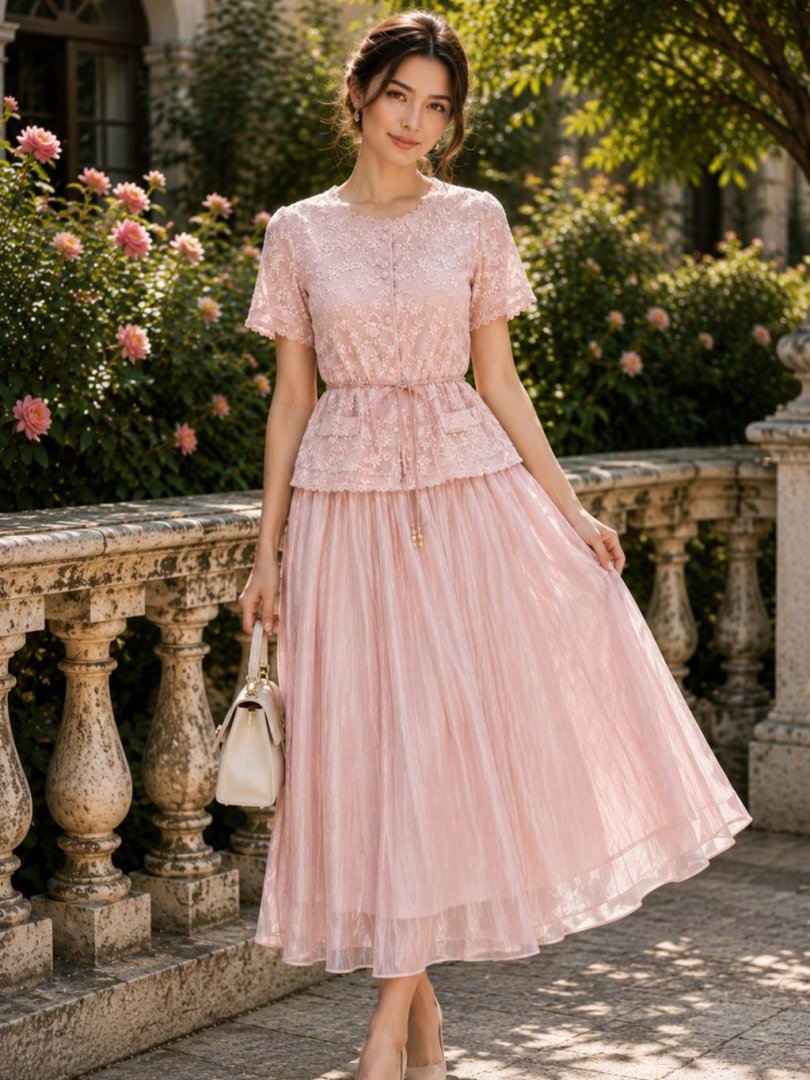 Fransuz gipur bluzka va organza yubka to'plami (yozgi kolleksiya)  b7q126d  18602
