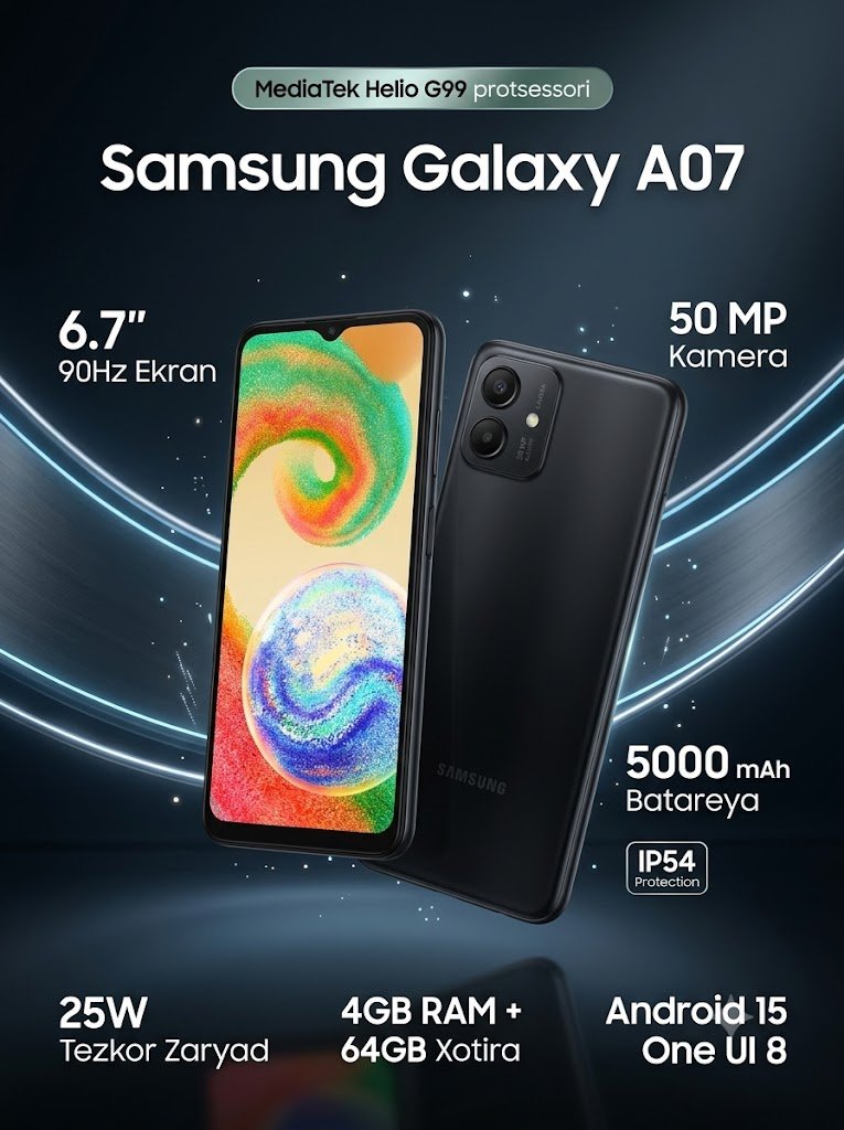 Samsung Galaxy A07 SM-A075F 64GB 4GB Ram Smartfon Qora  15035