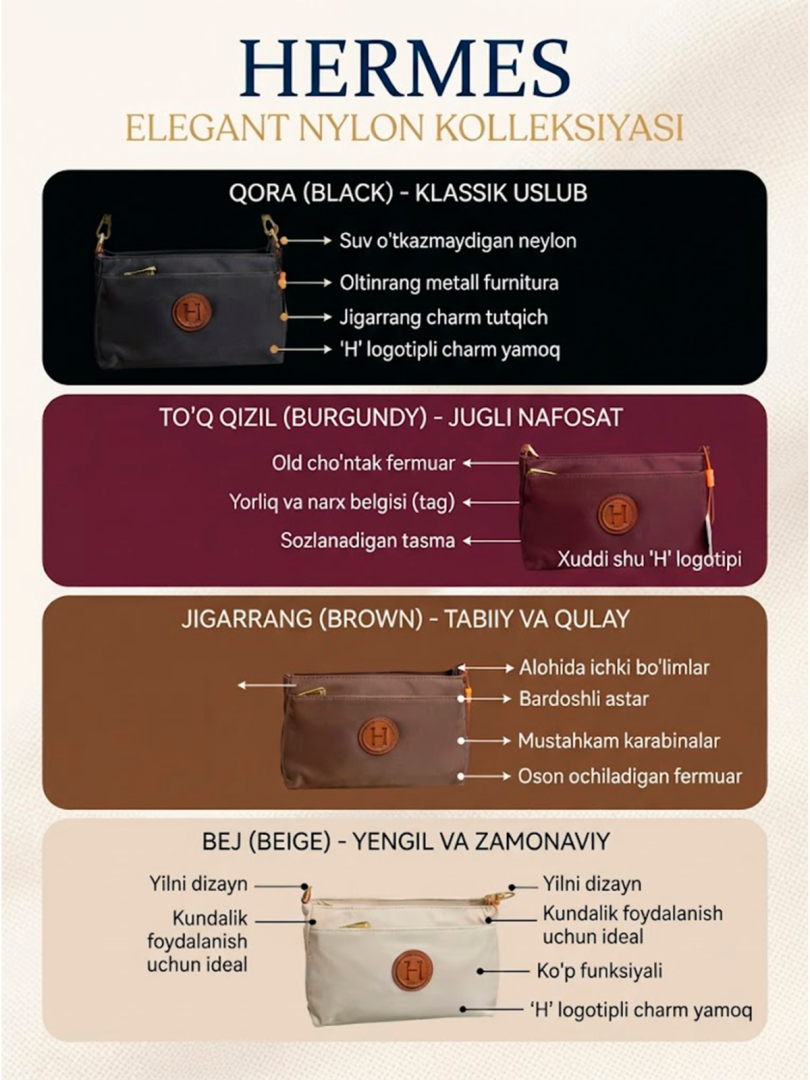 Hermes: Nafis neylon matoli ayollar kross-bodi sumkasi  17202